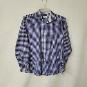 Calabrum London Shirt Mens‎ L Blue Gingham Long Sleeve Performance Office Casual